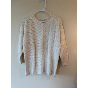 VTG The Limited Hand Knit Sweater Womens Medium Cream Ramie Cable Chunky Winter